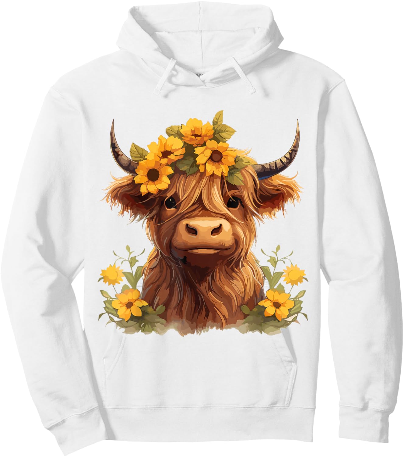 Scottish Highland Cow Sunflowers Heifer Country Farmer Girl Hoodie - Hoodie | White