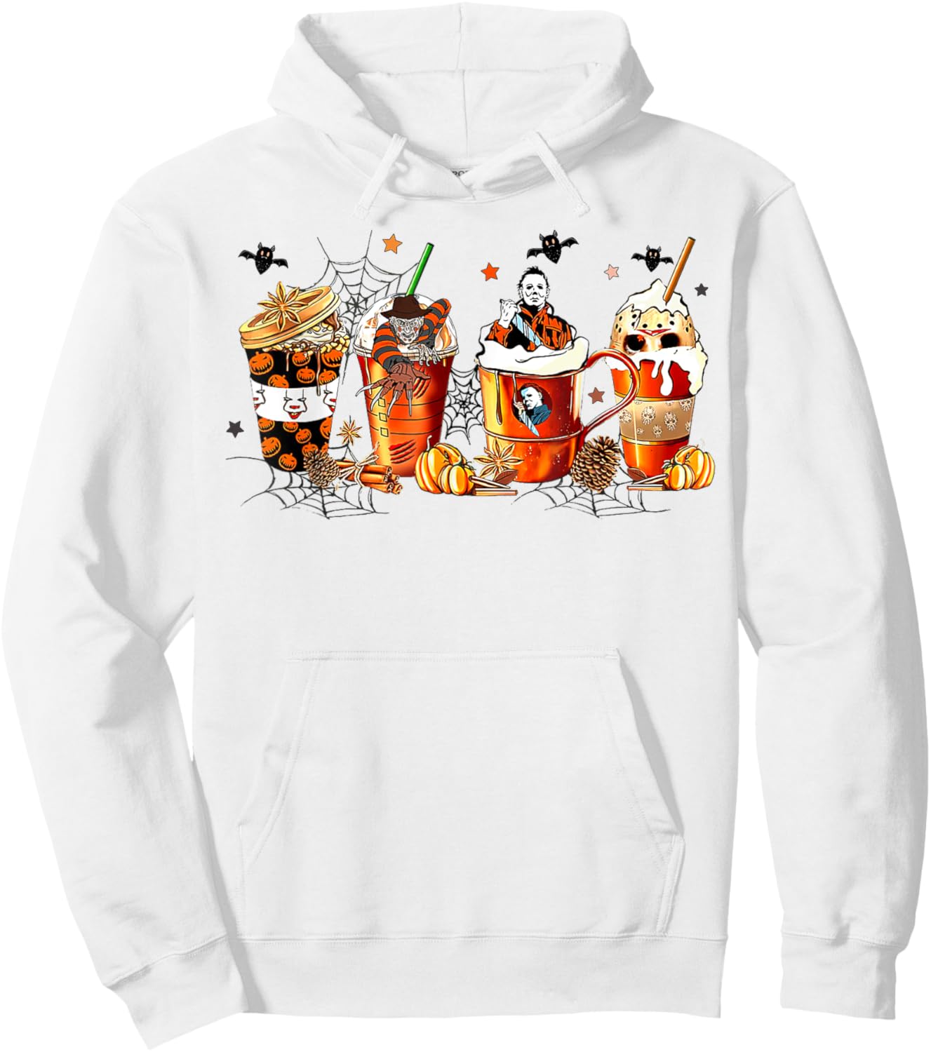 Vintage Halloween Horror Latte Coffee Cups Ghost Skeleton Hoodie - Hoodie | White