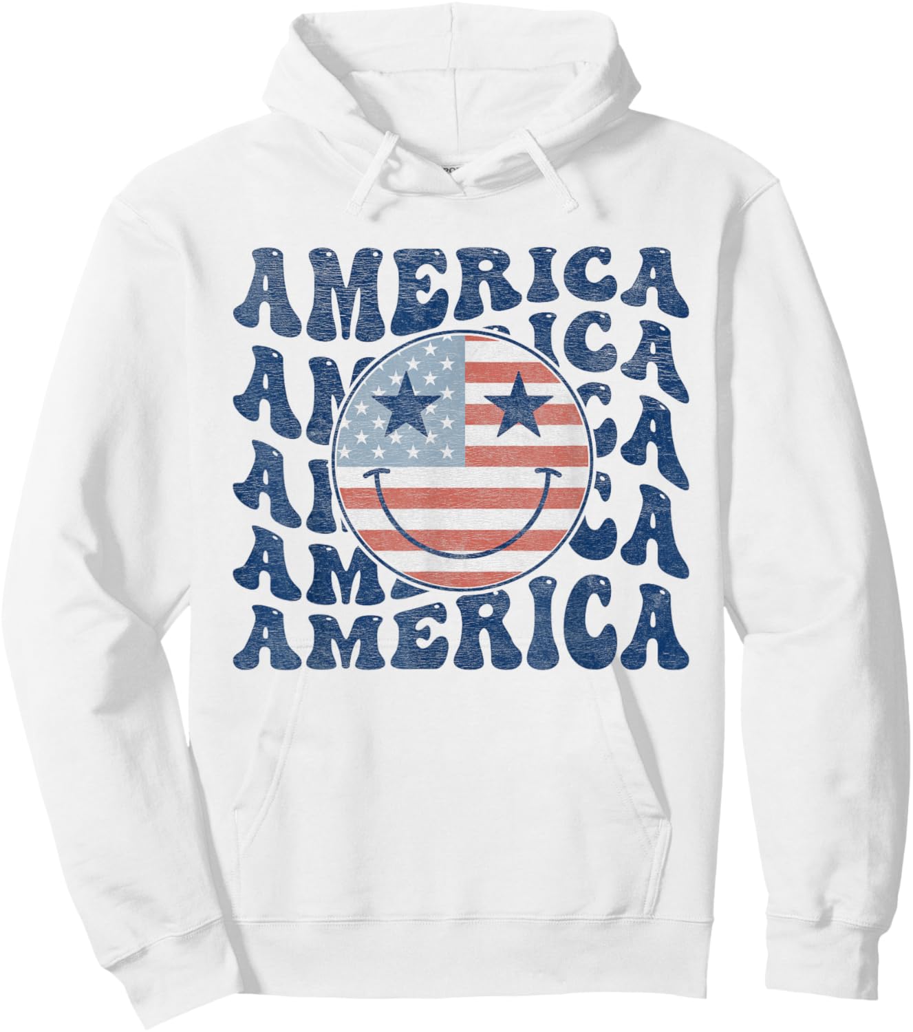 Retro Groovy America USA Smile Face Patriotic 4th of July Hoodie - Hoodie | White