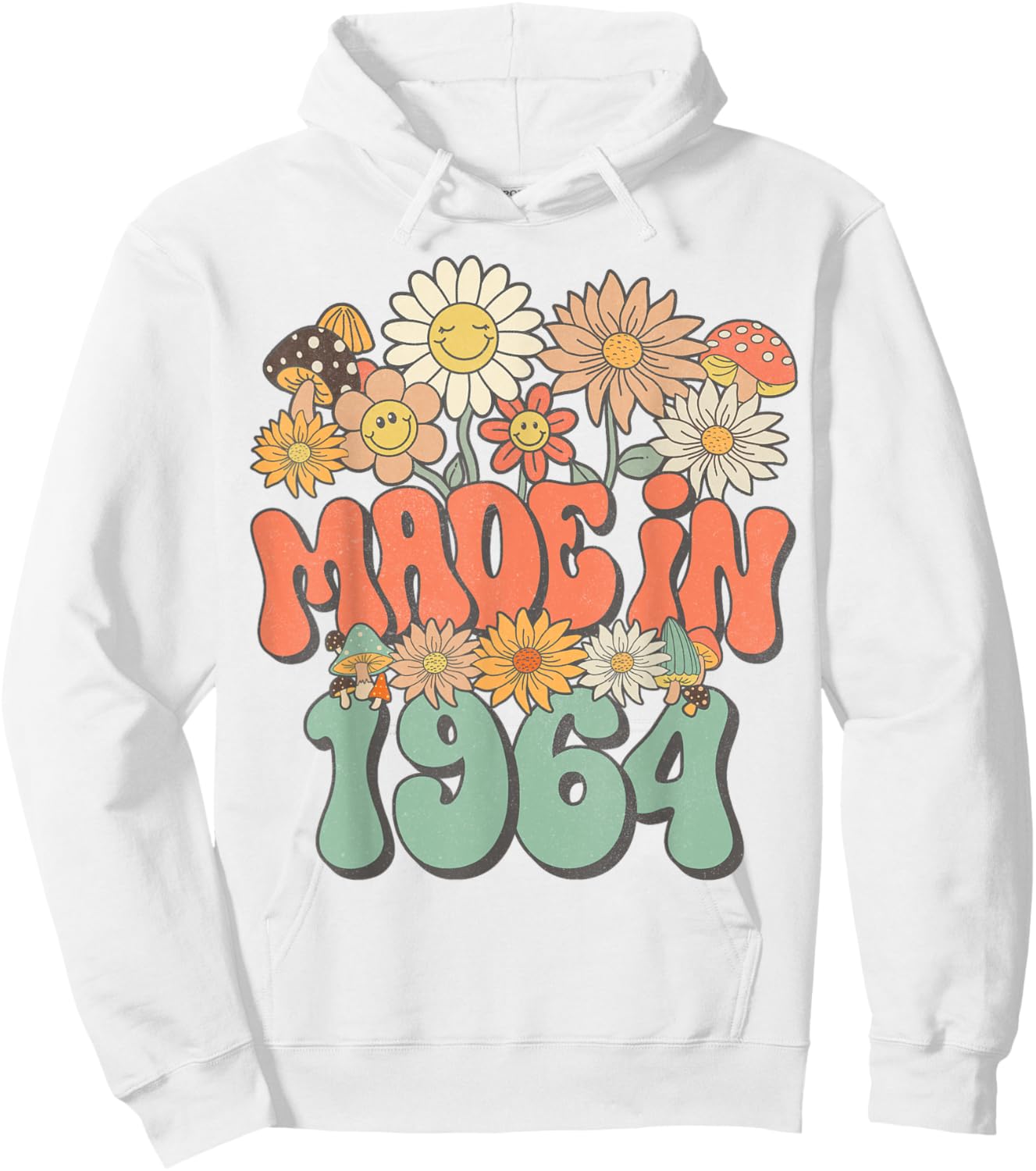 Made In 1964 Floral Hippie Groovy Daisy Flower 61st Birthday Hoodie - Hoodie | White