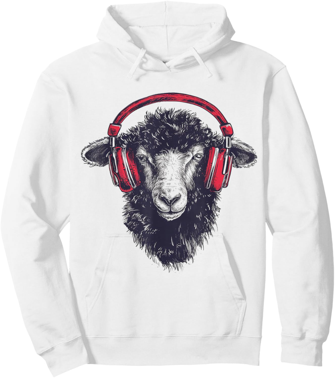 Sheep Headphone Animal Illustration Portrait Art Sheep Hoodie - Hoodie | White