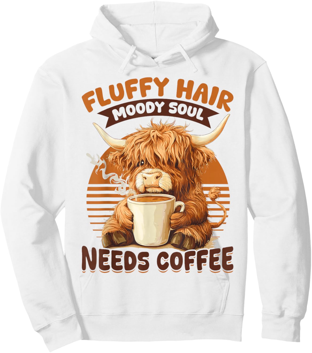 Scottish Highland Cow Coffee Fluffy Hair, Moody Soul, Needs Hoodie - Hoodie | White
