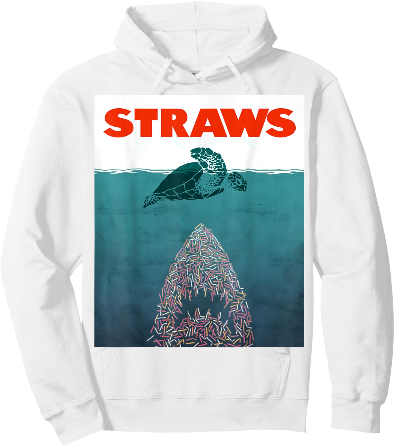 Save the Turtles! - No Straws shark design Hoodie - Hoodie | White