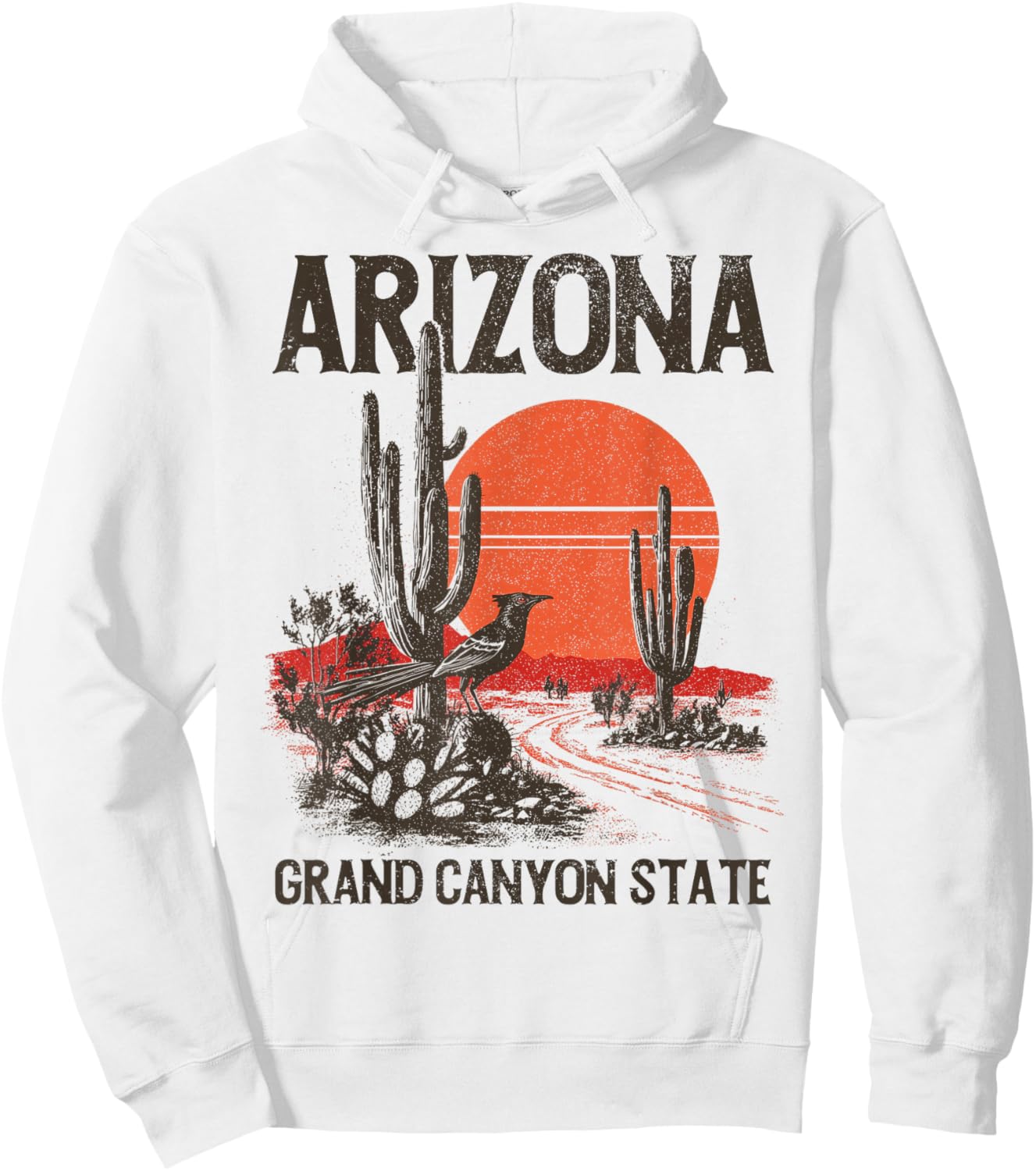 Arizona Grand Canyon State Roadrunner Desert Cactus Vintage Hoodie - Hoodie | White