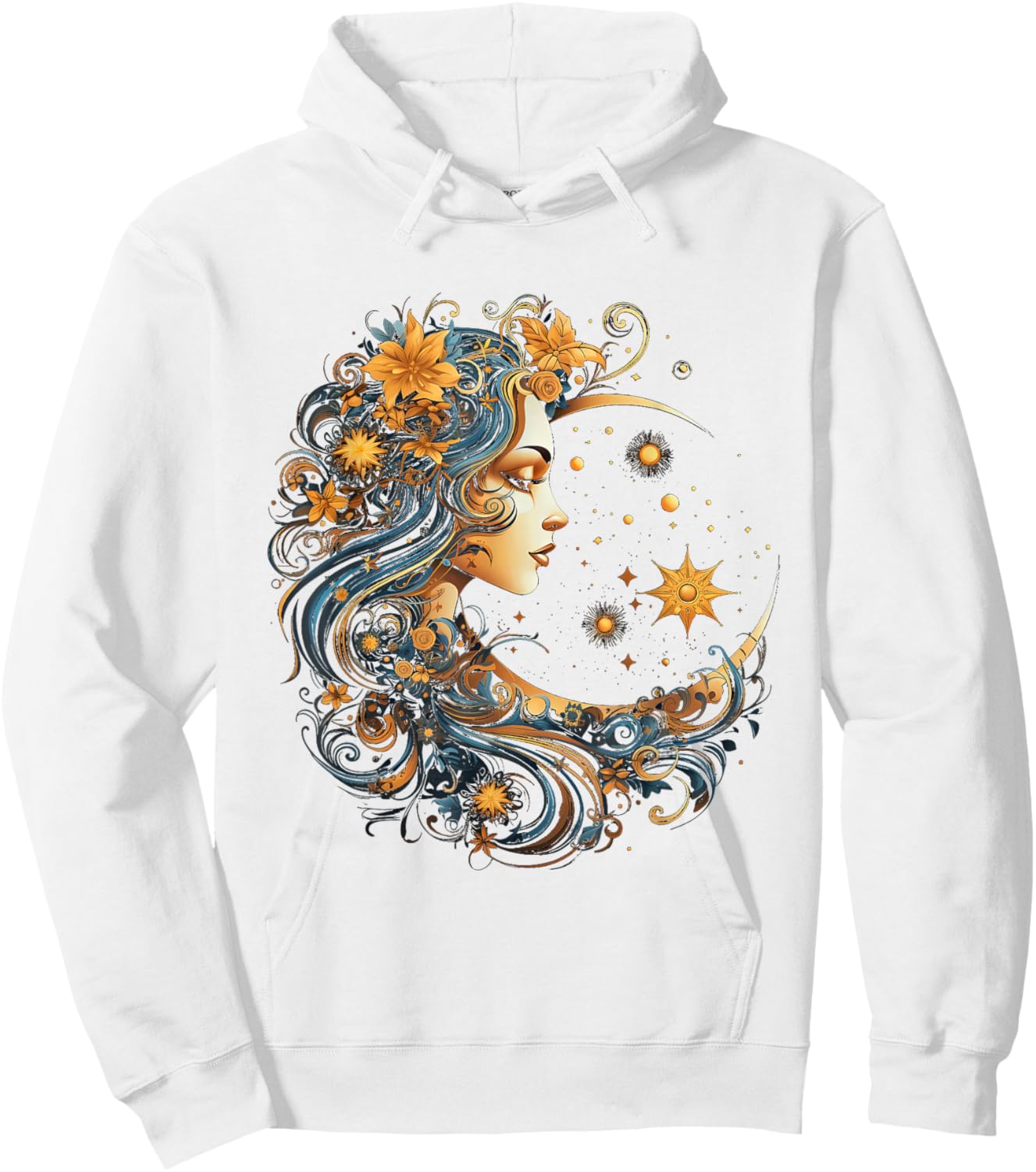 Mystical Sun and Moon with Woman Mystical Flowers Aesthetic Hoodie - Hoodie | White