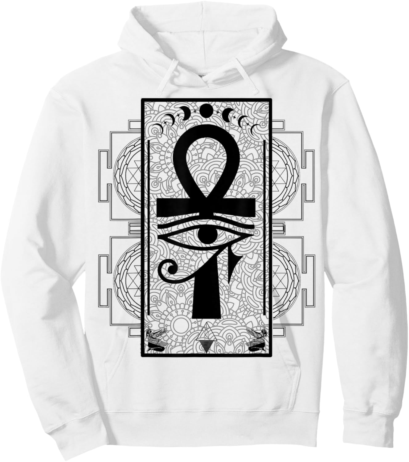 Sacred Geometry Egyptian Ankh Eye of Horus Art Hoodie - Hoodie | White