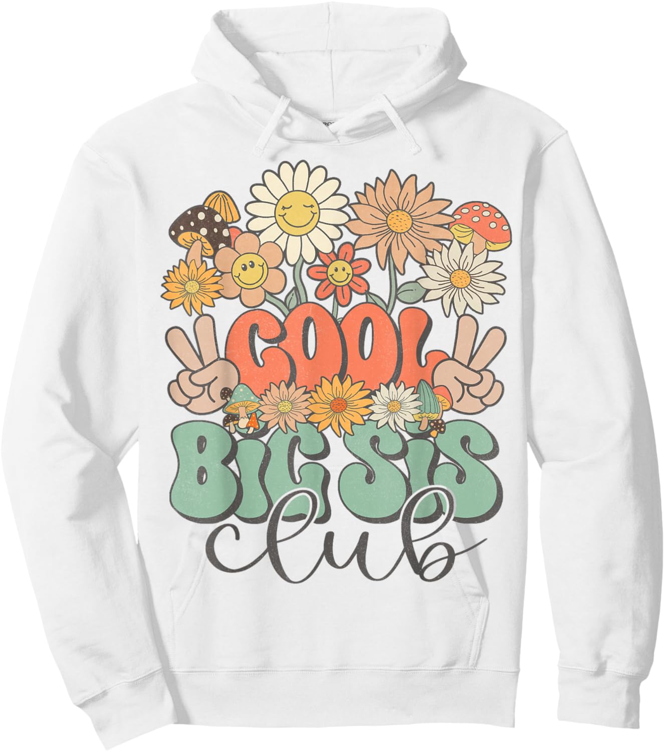 Matching Family Cool Big Sis Club Groovy Retro Big Sister Hoodie - Hoodie | White