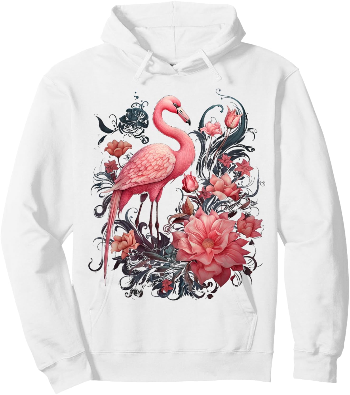 Flamingo and Flowers Floral Flamingos pink Hoodie - Hoodie | White