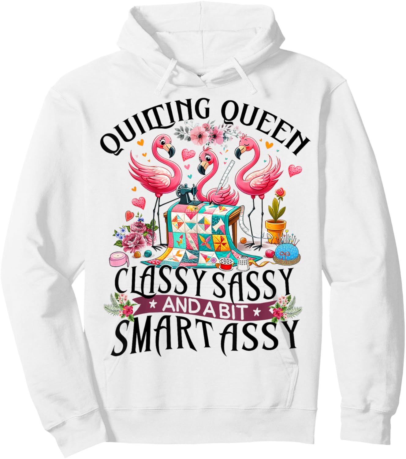 Funny Quilting Queen Cute Flamingo Quilter Sewing Sewer Hoodie - Hoodie | White