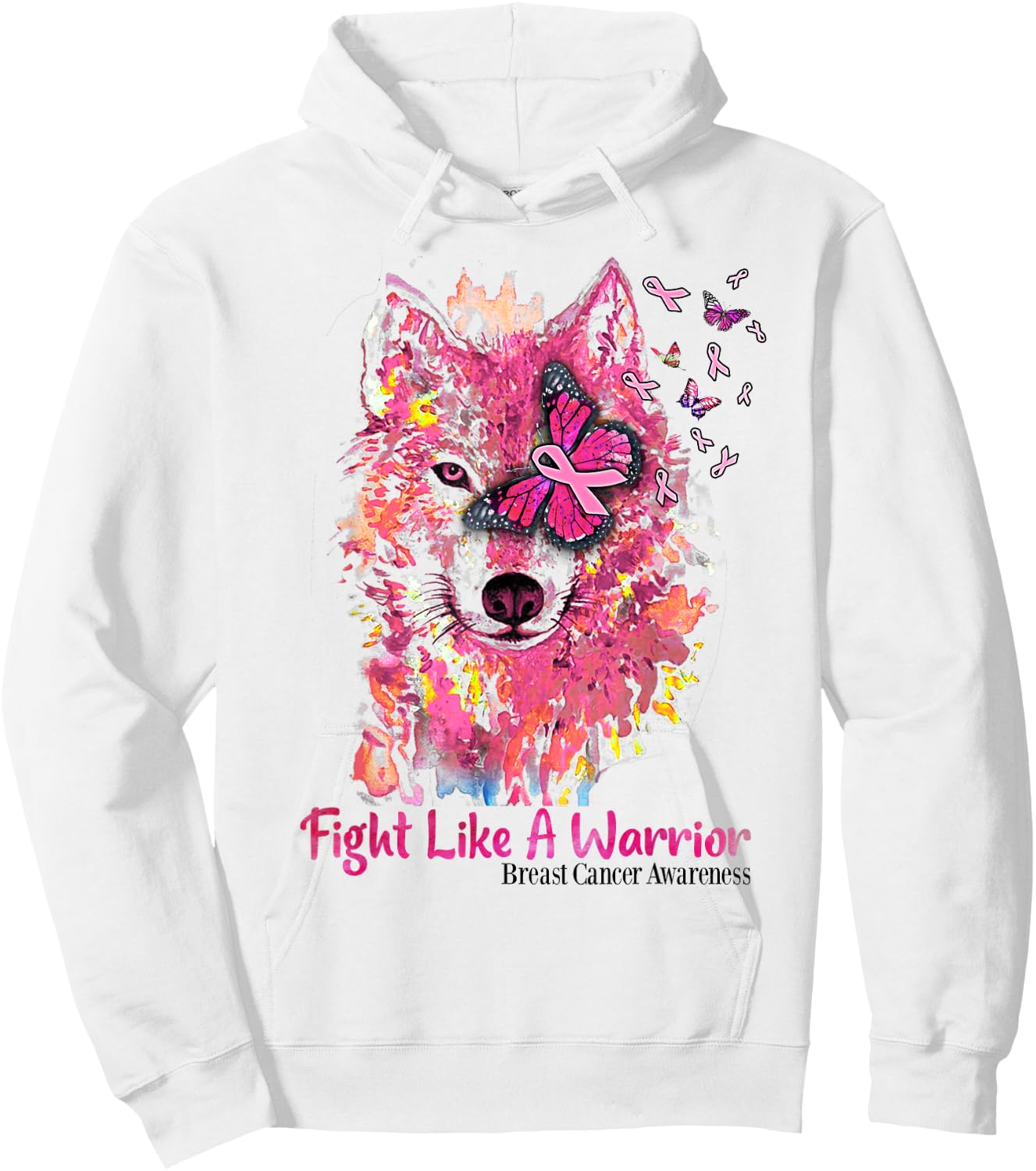Fight Like A Warrior Wolf Breast Cancer Awareness Hoodie - Hoodie | White