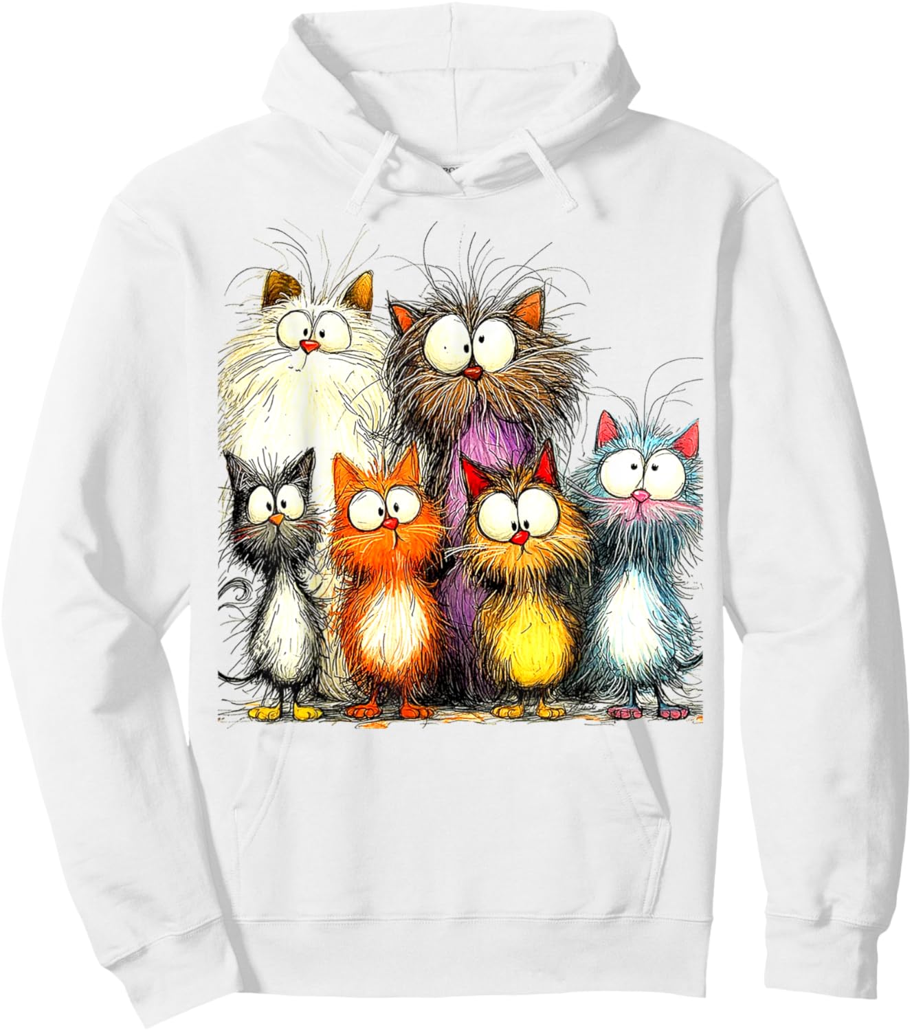 Eagerlys Silly Funny Cat Famliy Art Colorful Cats - Kitten Women Hoodie - Hoodie | White