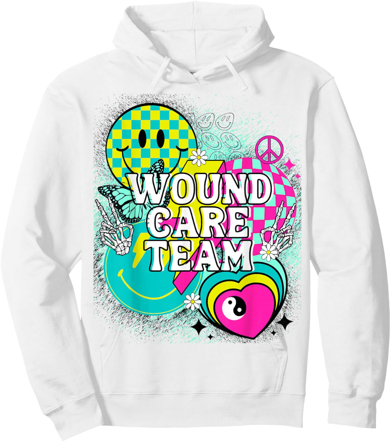 Wound Care Team Nurse Doctor Happy Y2K Matching 90s Peace Hoodie - Hoodie | White