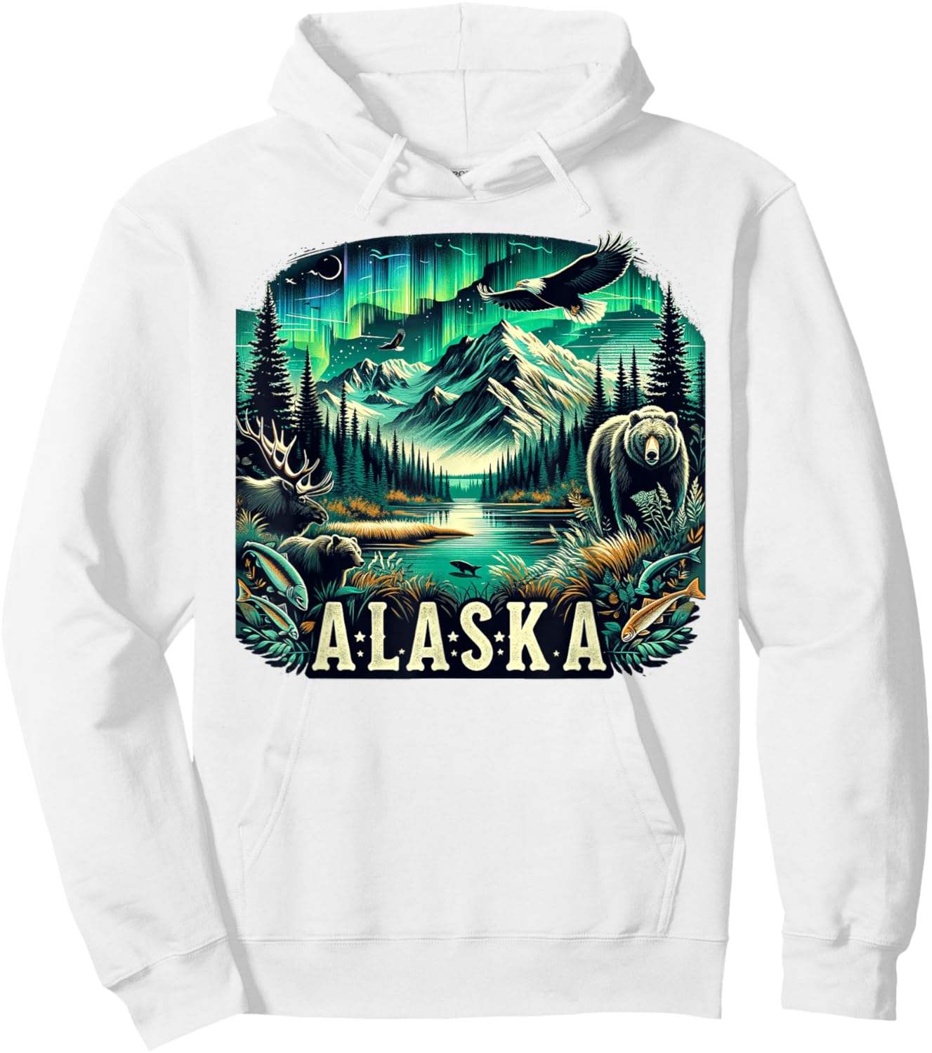 Borough & Bridge Alaska Wildlife Inspired , Small, Blue Hoodie - Hoodie | White