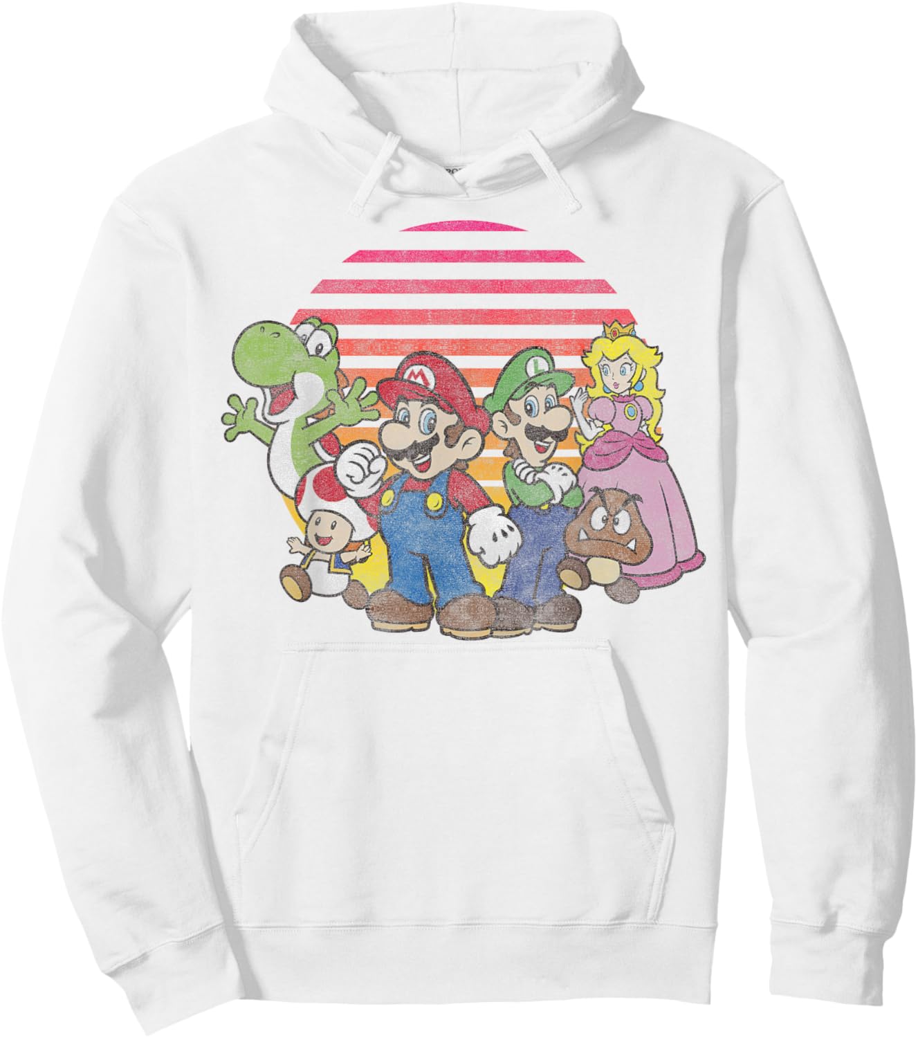Super Mario Bros Vintage Nintendo Retro Sunset Group Shot Hoodie - Hoodie | White