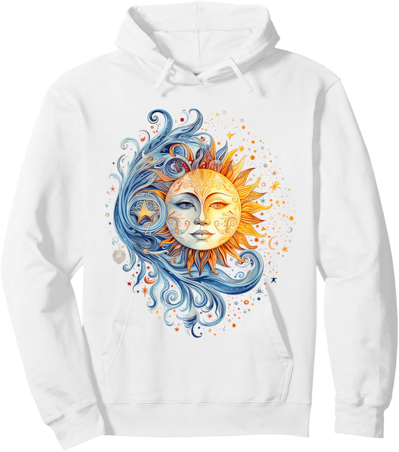Mystical Sun and Moon with Woman Mystical Flowers Aesthetic Hoodie - Hoodie | White