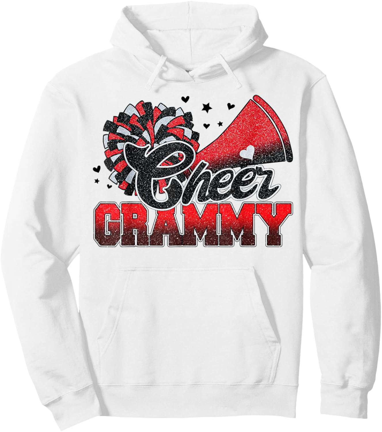 Cheer Grammy Cheer Leader Gift Biggest Fan Black Red Pom Pom Hoodie - Hoodie | White