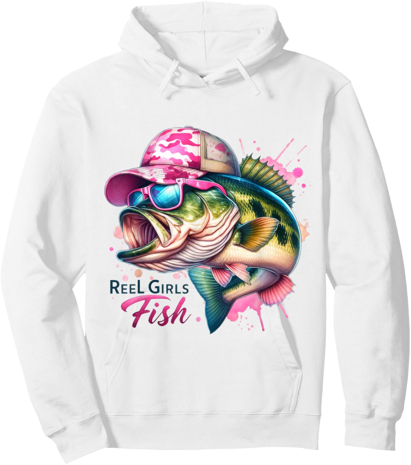 Reel Girls Fish, Lady Fishing, Largemouth Bass Hoodie - Hoodie | White