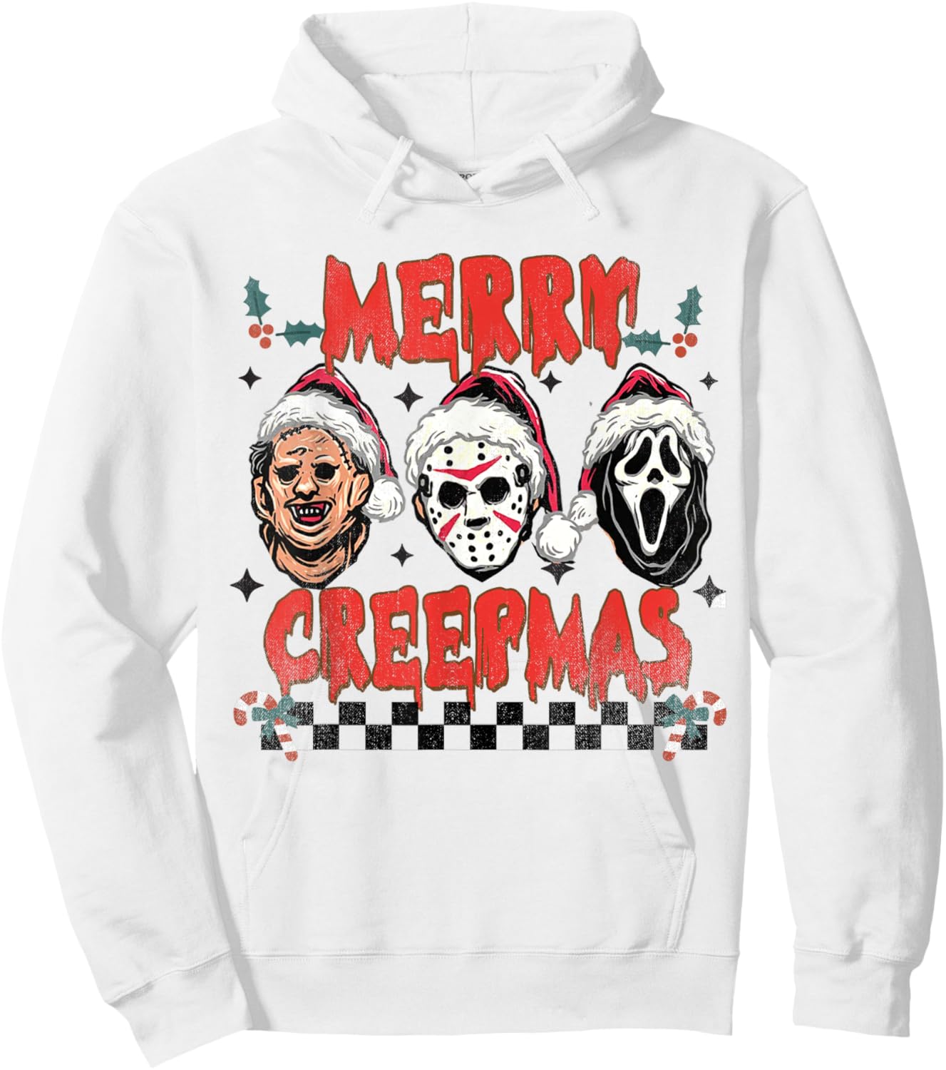 Merry Creepmas - Horror Lovers Christmas Santa Hoodie - Hoodie | White