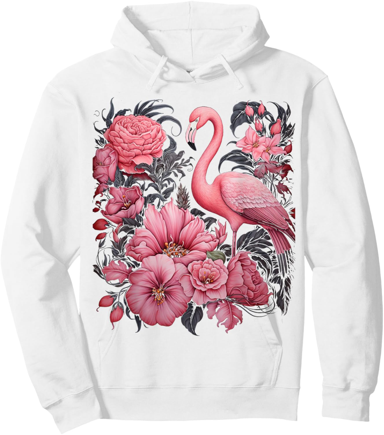 Flamingo and Flowers Floral Flamingos pink Hoodie - Hoodie | White