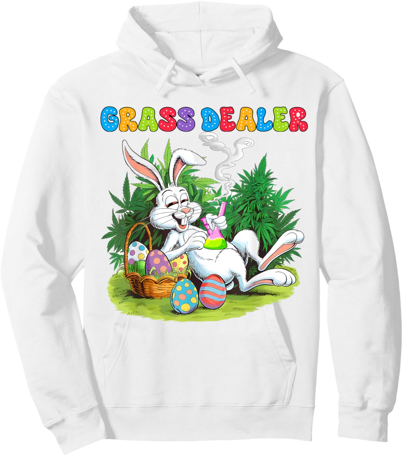 Easter Day Cannabis Weed Bunny Smoking Stoner Grass Dealer Hoodie - Hoodie | White
