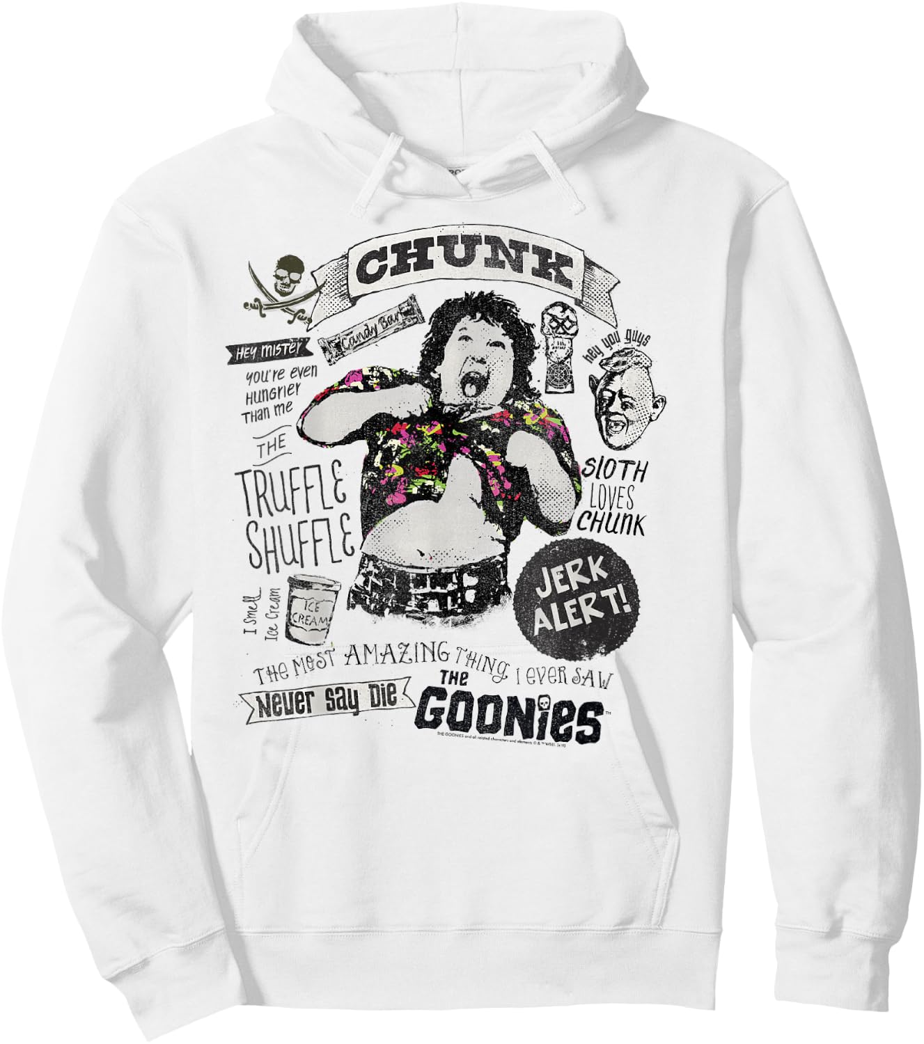The Goonies Chunk & Sloth Things Text Hoodie - Hoodie | White