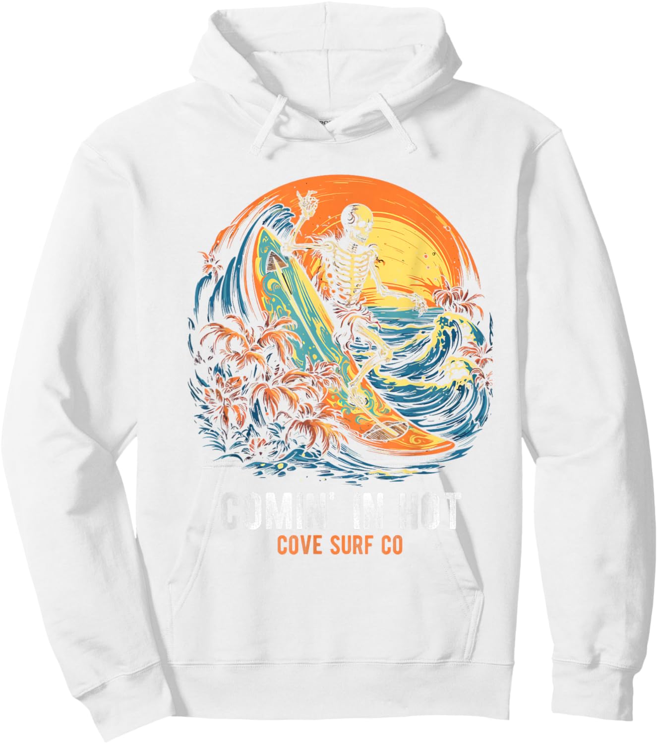 COMIN' IN HOT COVE SURF CO Surfing Skeleton Hoodie - Hoodie | White