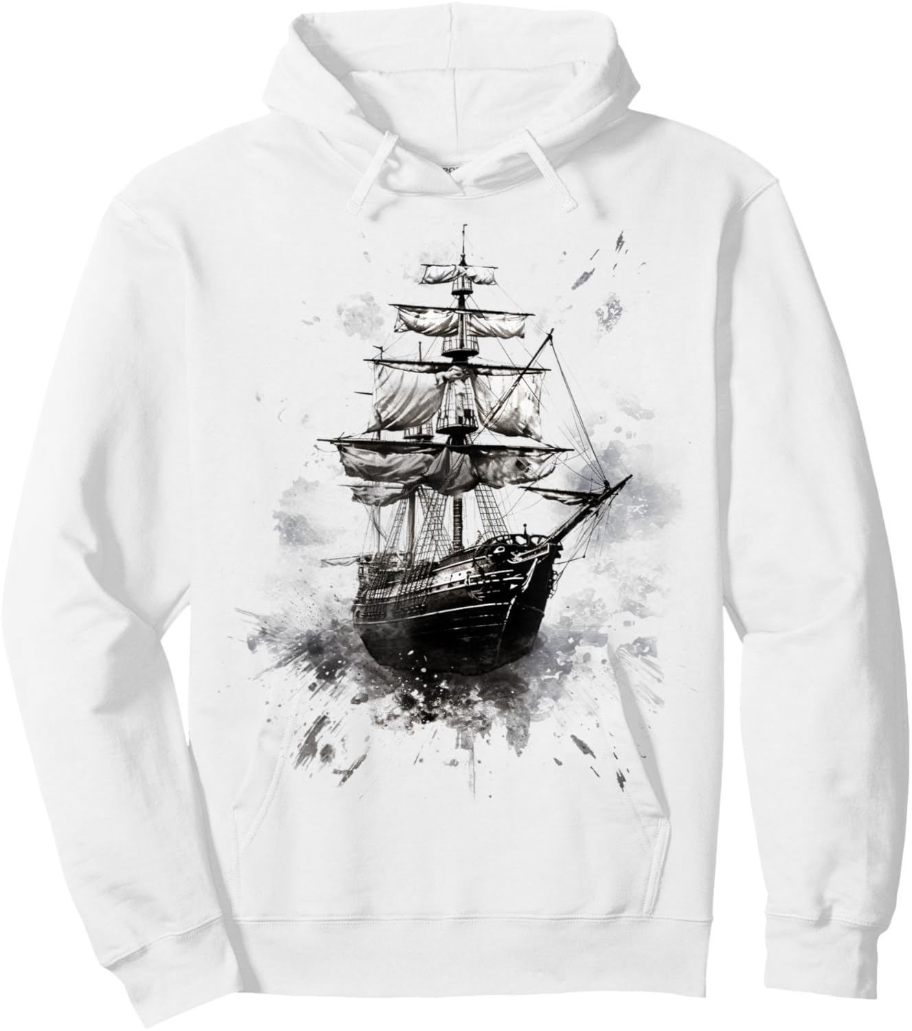 Pirate Ship Sailing Grunge Hand Painted Pirate Ship Hoodie - Hoodie | White