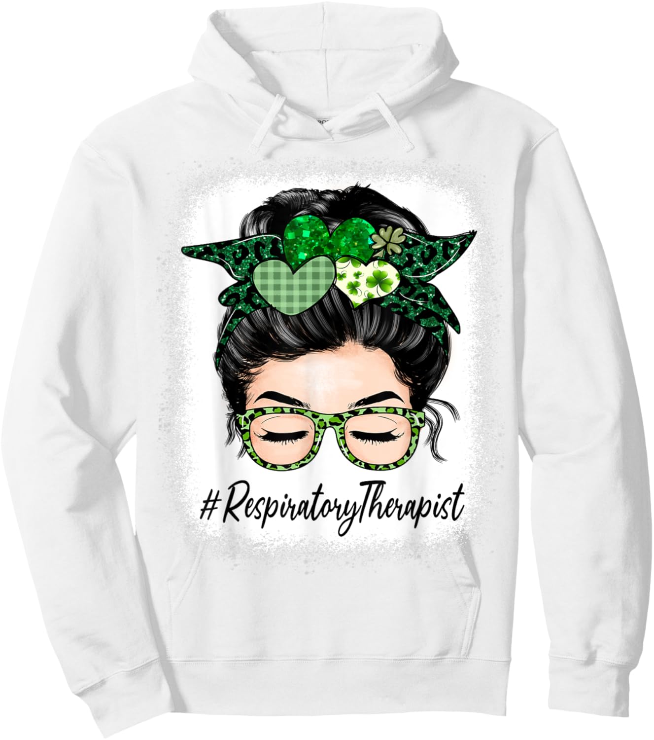 Respiratory Therapist Messy Bun St Patrick's Day Shamrock Hoodie - Hoodie | White