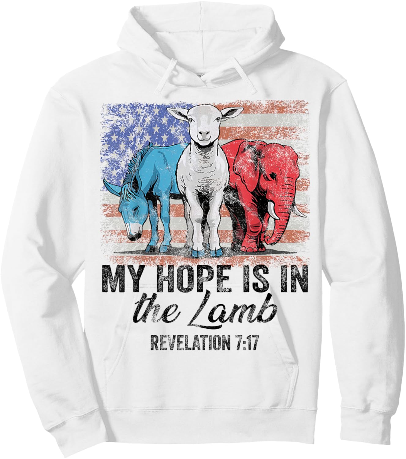 vintage My Hope is in the lamb Scripture Elephant Donkey Hoodie - Hoodie | White