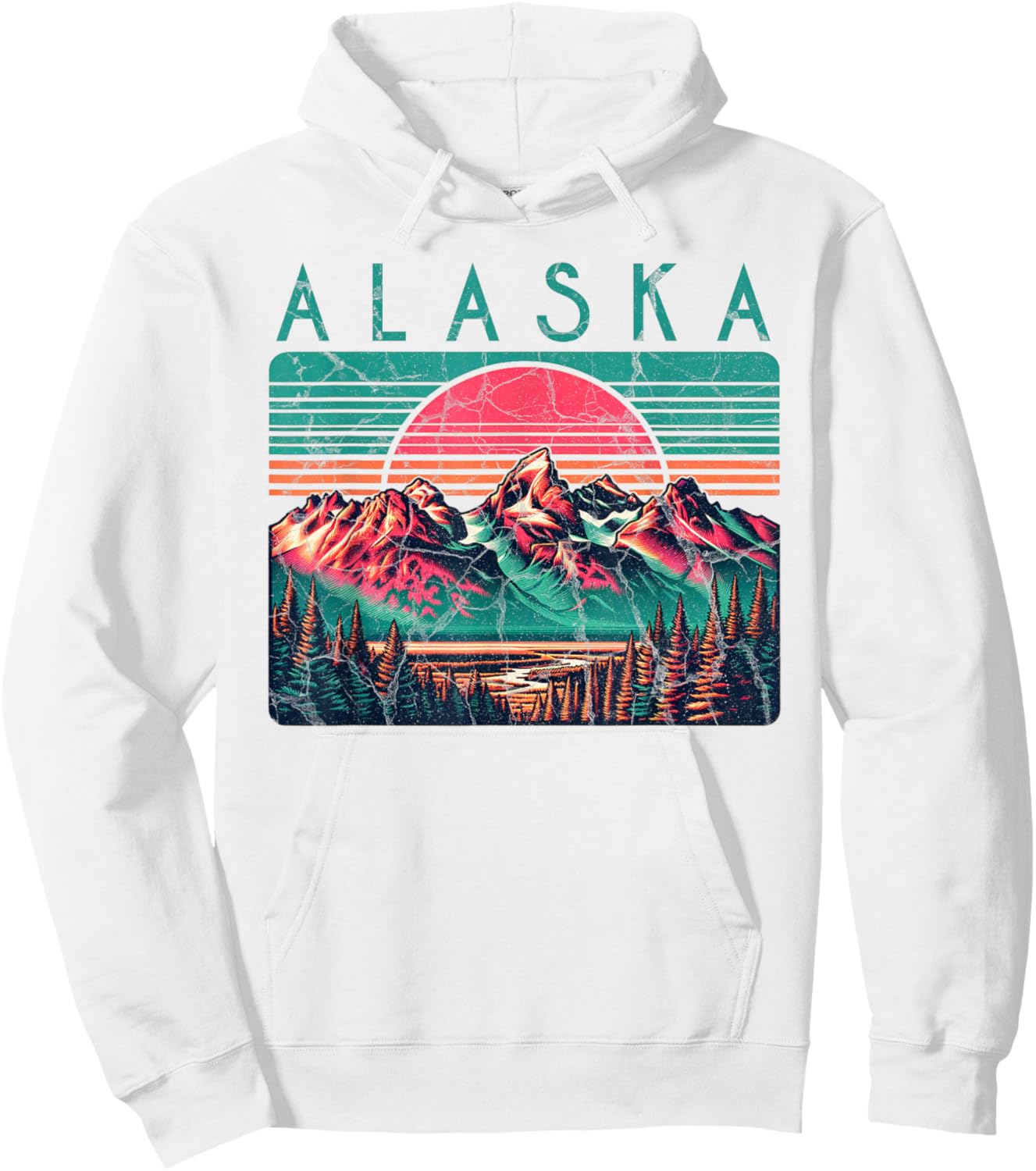 Alaska USA Outdoor Vintage -Adults, Kids Blue Retro Alaska Hoodie - Hoodie | White