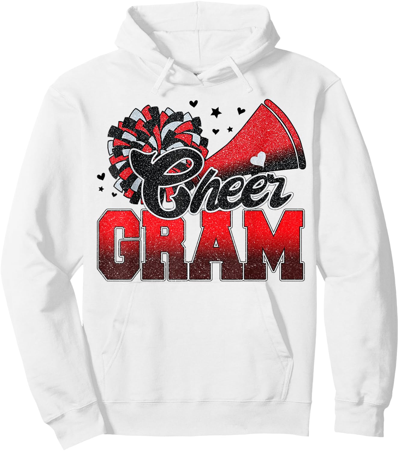 Cheer Gram Cheer Leader Gift Biggest Fan Black Red Pom Pom Hoodie - Hoodie | White