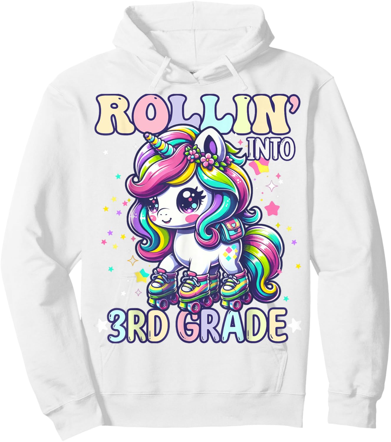 3rd Grade Back To School First Day Girl Rollin Unicorn Hoodie - Hoodie | White