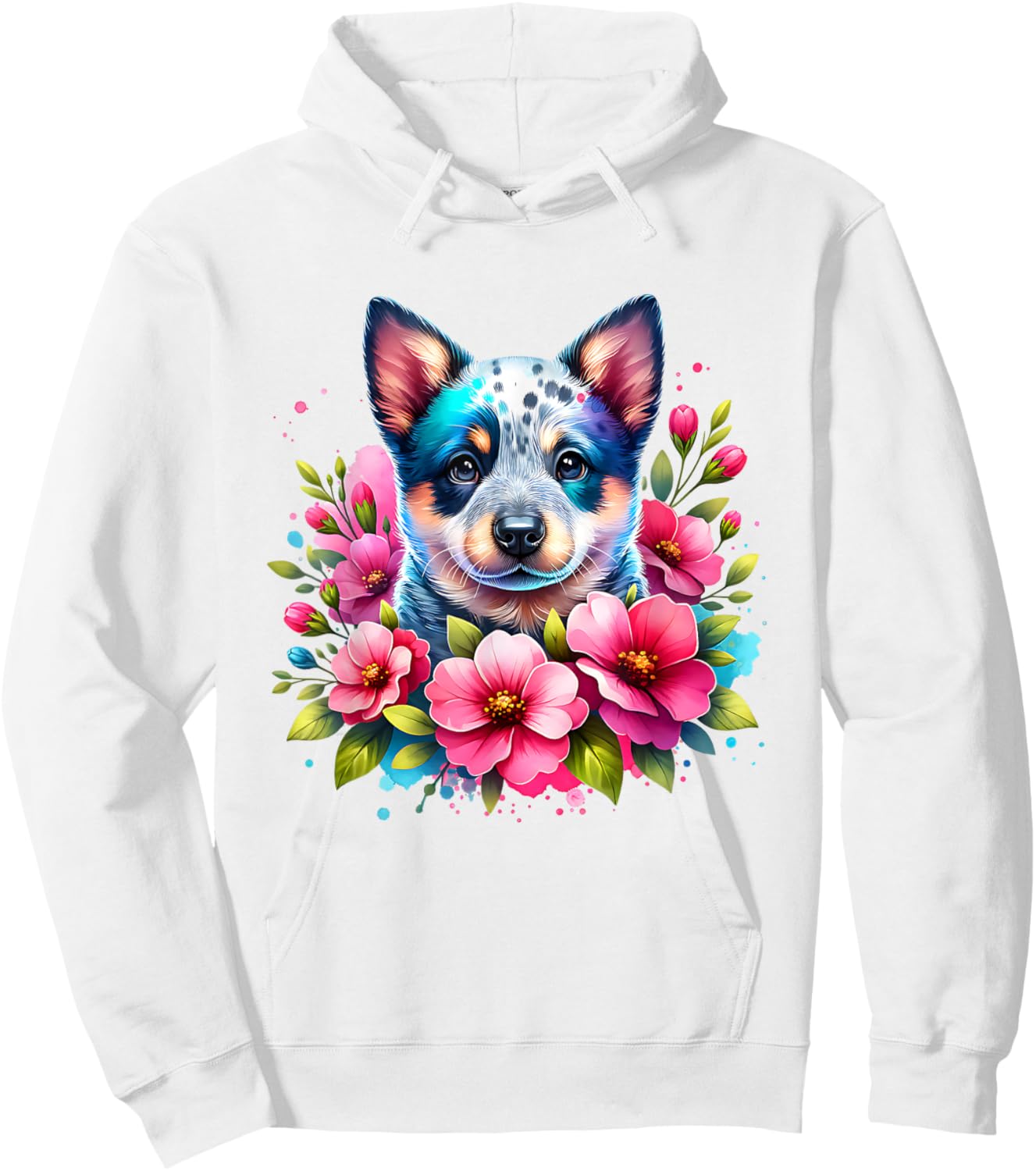 Watercolor Blue Heeler Mom Pink Flower Australian Cattle Dog Hoodie - Hoodie | White