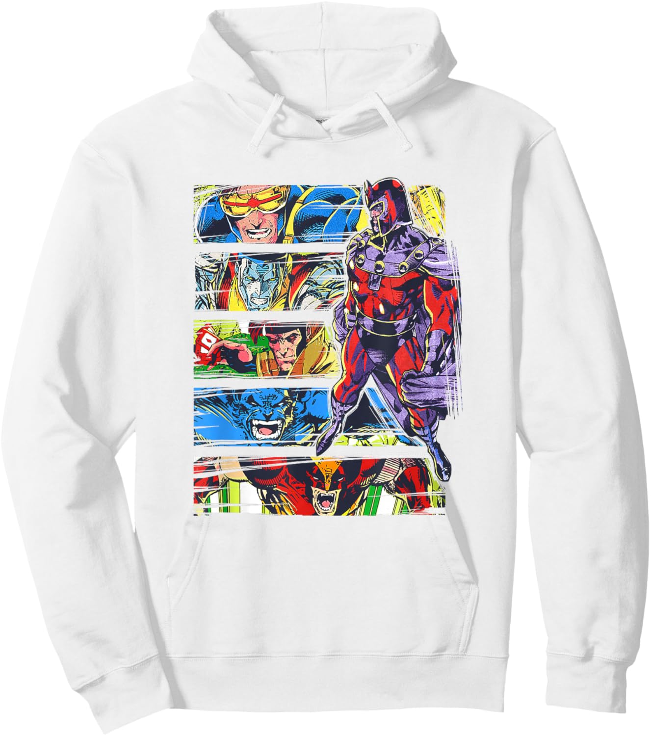 Marvel X-Men Magneto Watching Over Heroes Retro Panels Hoodie - Hoodie | White
