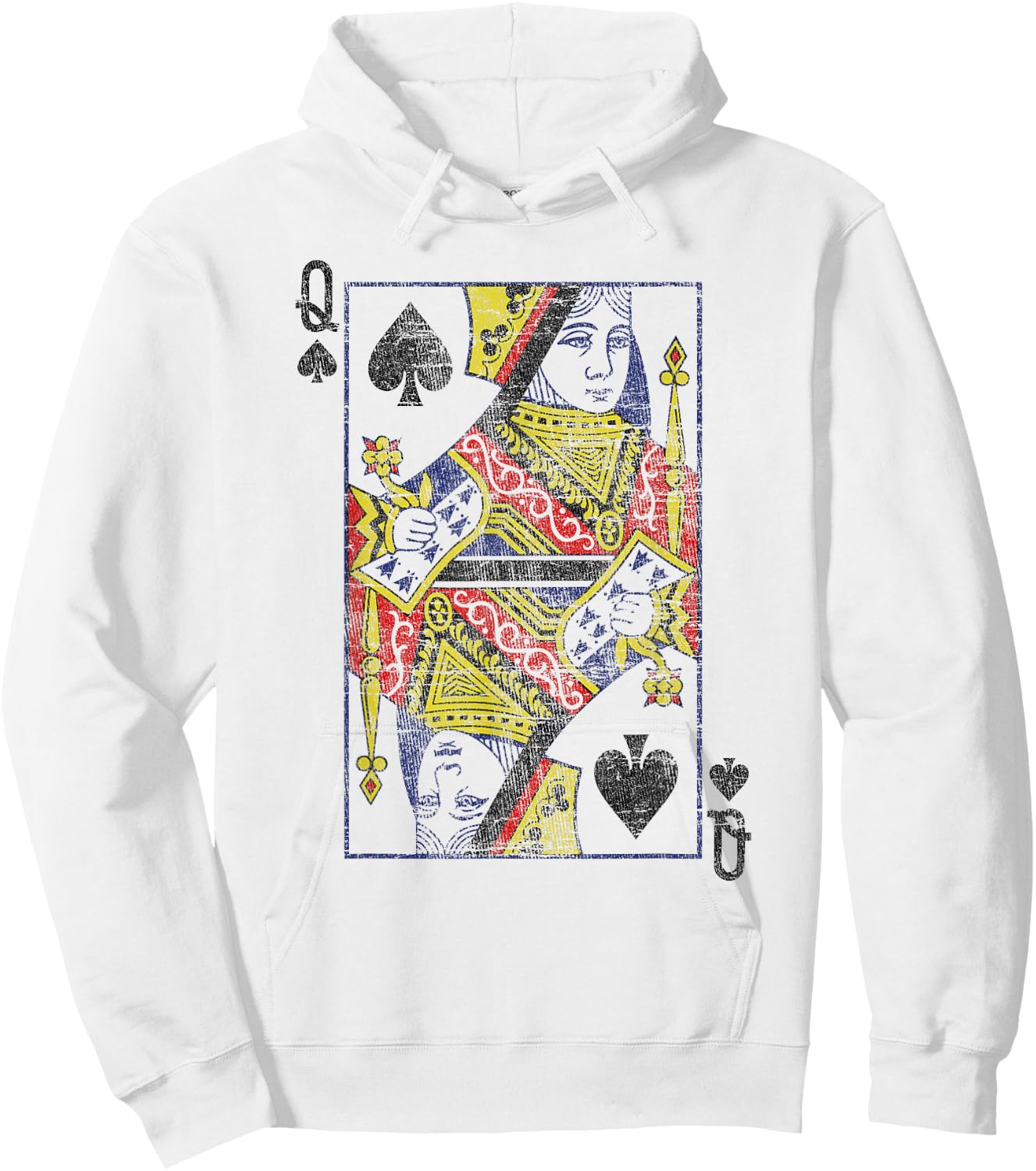 Lady of Spades Playing Cards Costume Poker Distressed Hoodie - Hoodie | White