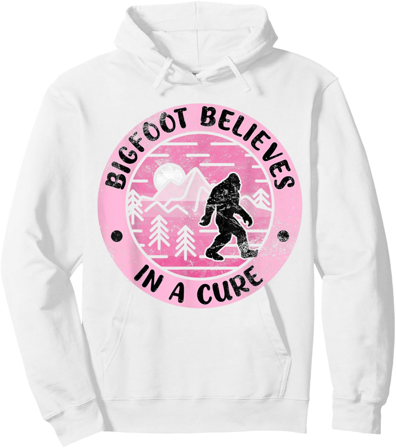 Sasquatch Pink Ribbon Bigfoot Breast Cancer Awareness Hoodie - Hoodie | White