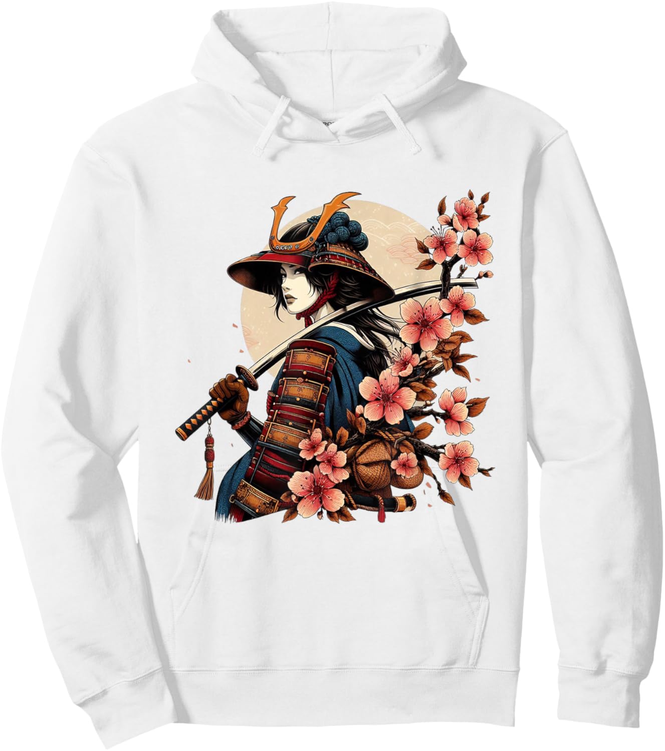 Samurai Girl Japanese Aesthetic Sakura Cherry Blossom Art Hoodie - Hoodie | White
