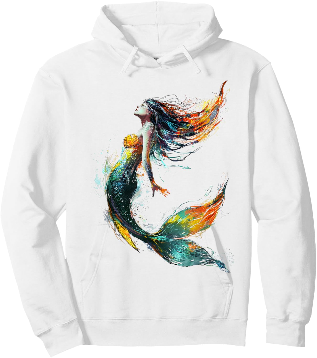 Abstract Graphic Painting Mermaid Woman Mermaid , white, S Hoodie - Hoodie | White