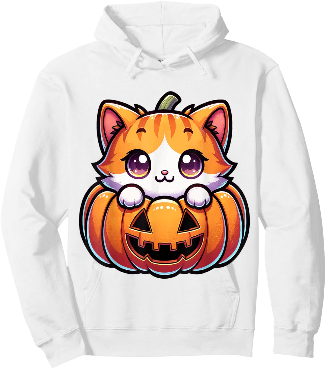Halloween Cat Funny Fall Pumpkin Cat Lover Cute Hoodie - Hoodie | White