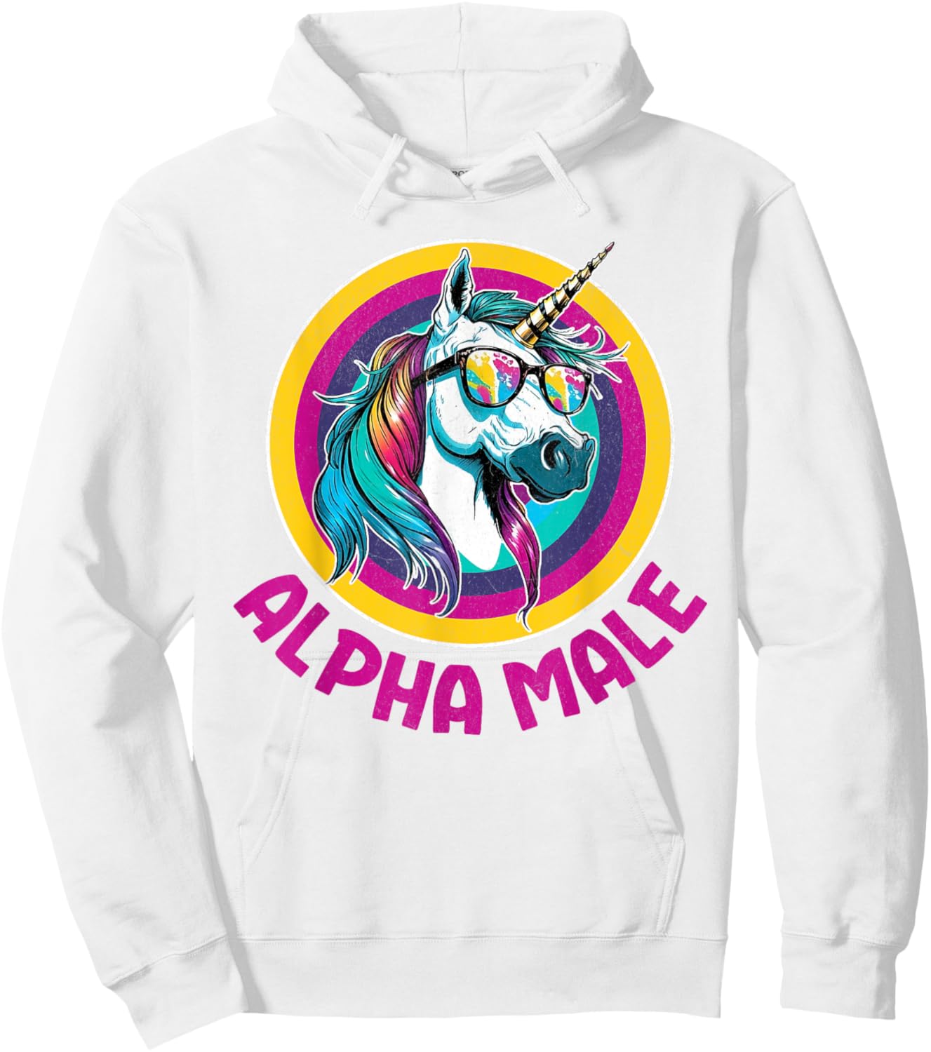 Alpha Male Rainbow Unicorn Funny Ironic Rude Humor Retro Hoodie - Hoodie | White