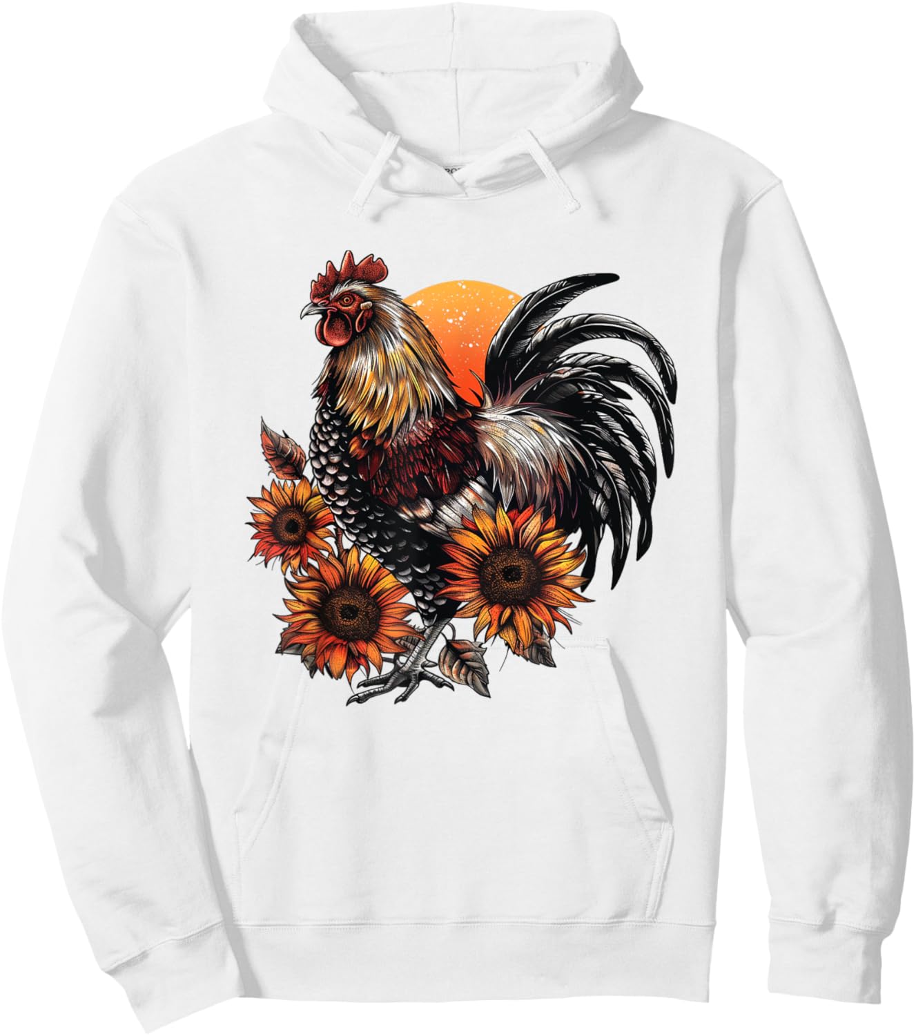 Rooster Orange Pattern Rooster Women Men Hoodie - Hoodie | White