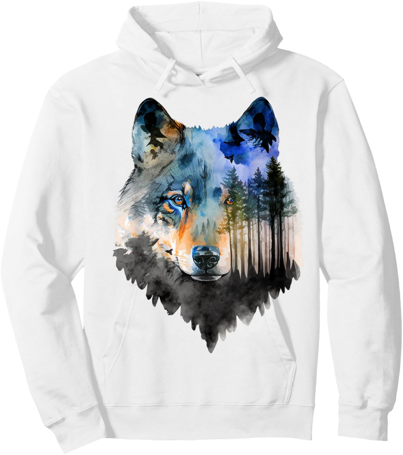 Wolf Forest Landscape Animal Face Art Animal Lover Wolf Hoodie - Hoodie | White