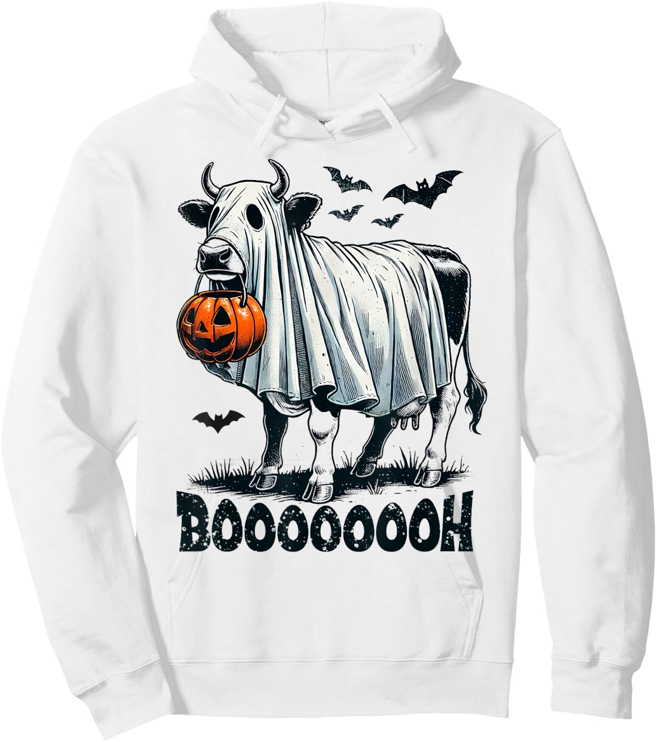 Cow Ghost Halloween Cattle Trick Or Treat Jack O Lantern Boh Hoodie - Hoodie | White