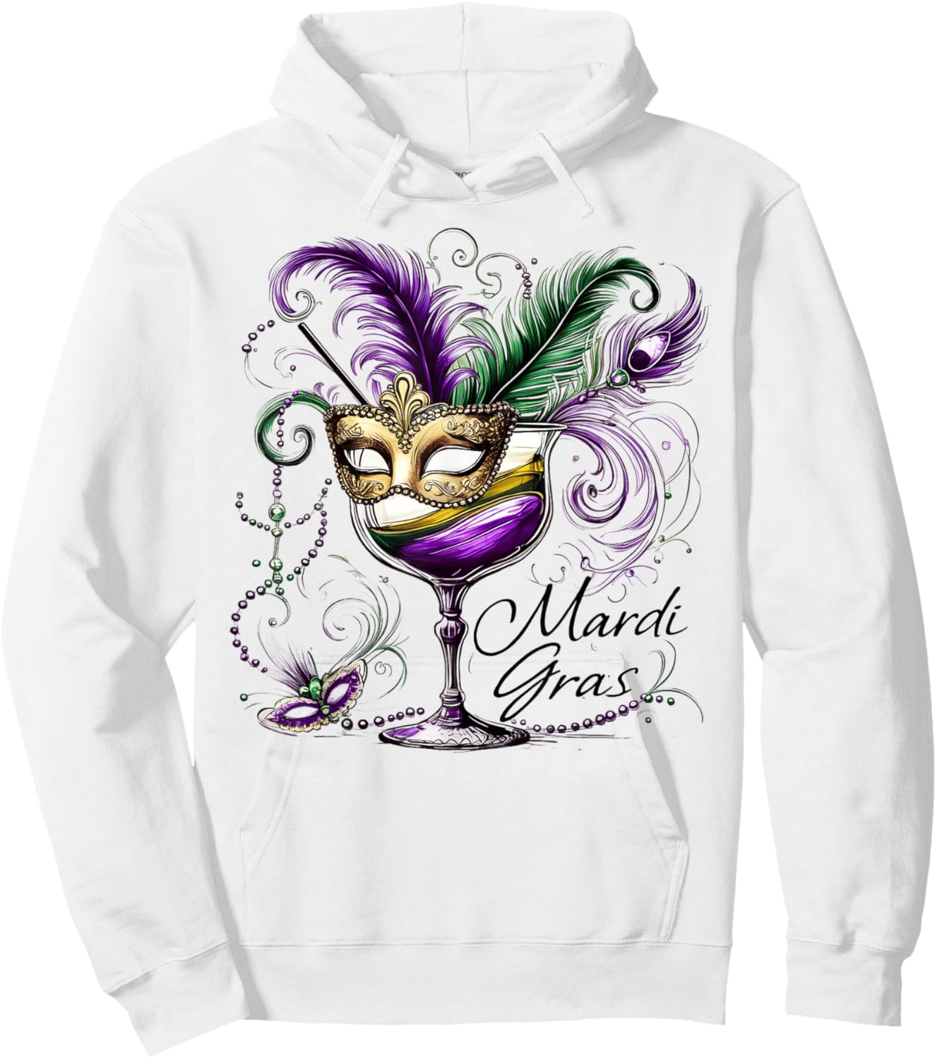 Mardi Gras Glass Of Wine Drinking Team Masked Wine Festival Hoodie - Hoodie | White