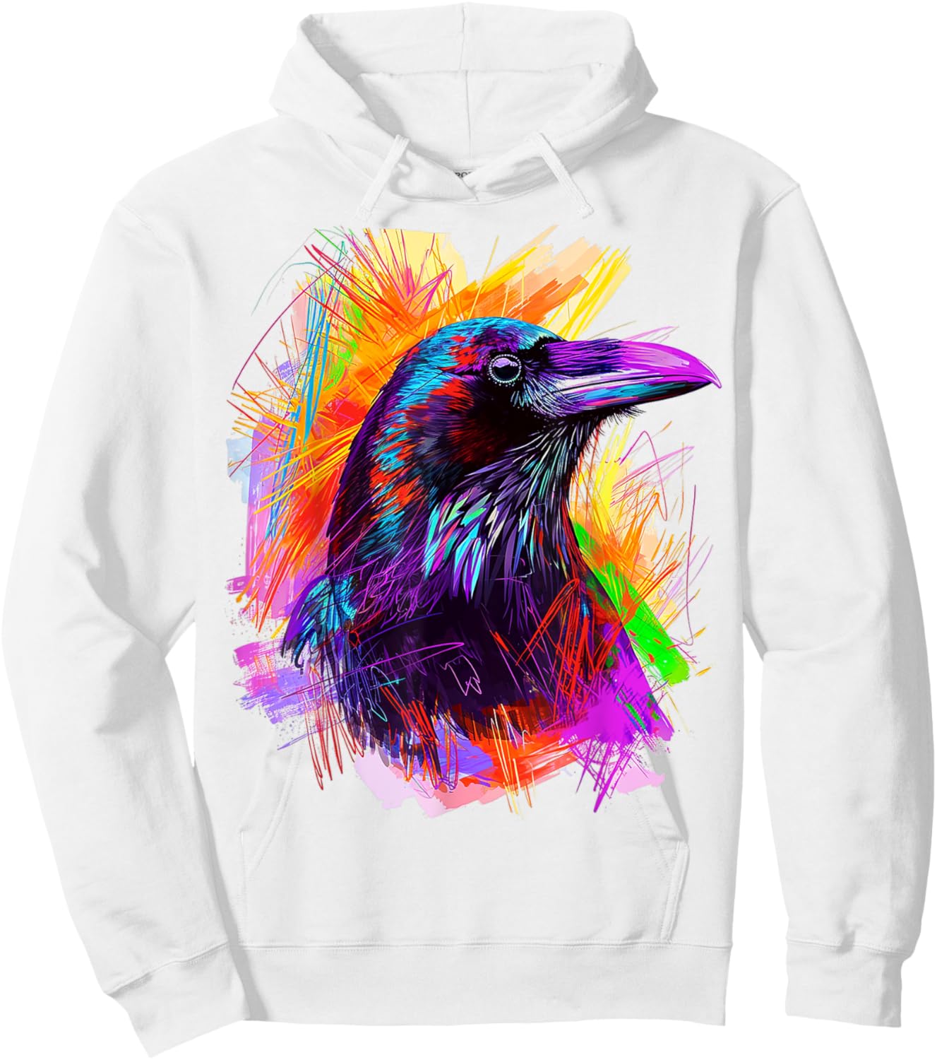 Raven Painting Abstract Animal Art Colorful Graphic Raven Hoodie - Hoodie | White