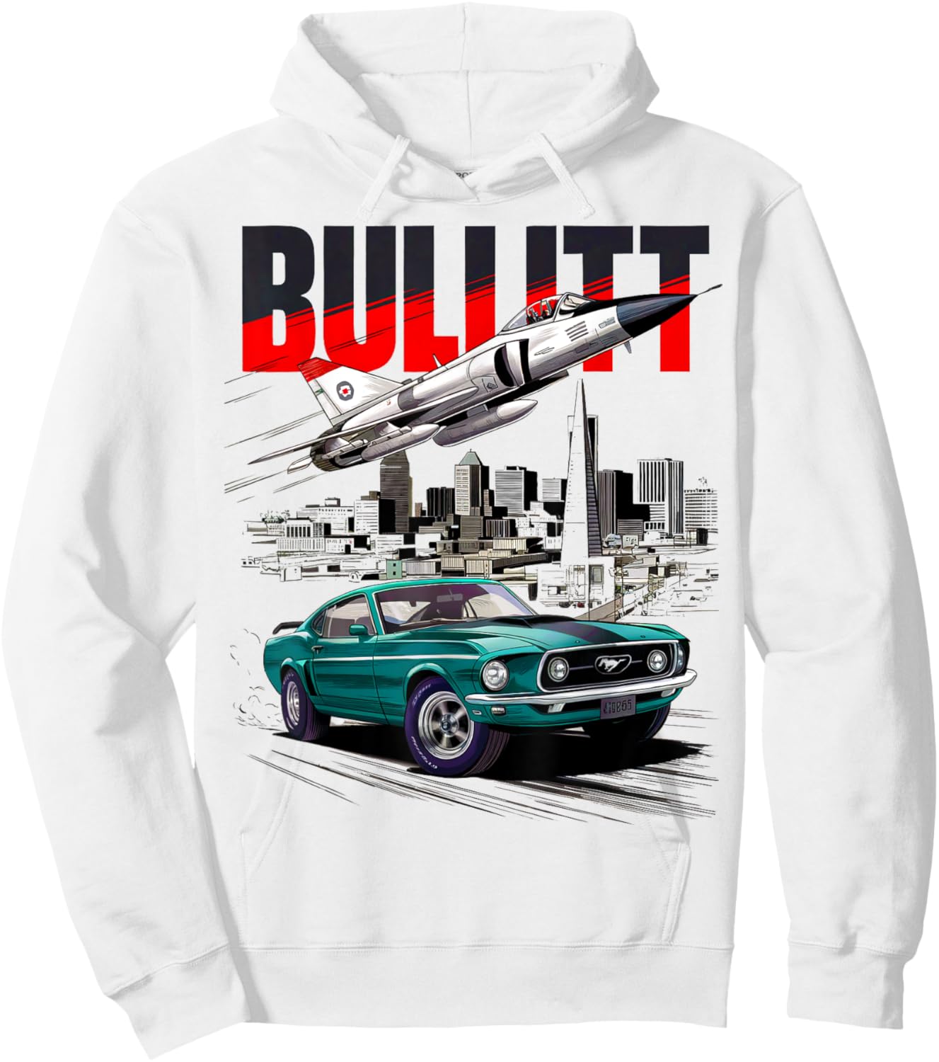Bullitt Muscle Car Fighter Airplane Speed , white, S Hoodie - Hoodie | White
