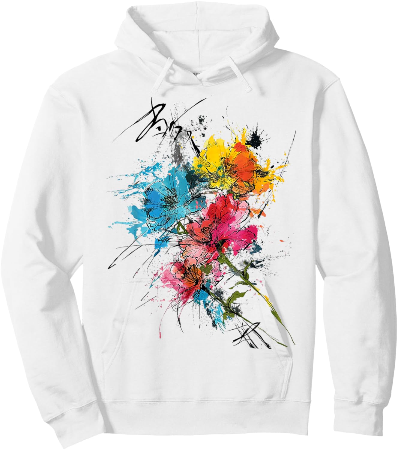 Flower Colorful Art Drawing Abstract Graphic Flower Hoodie - Hoodie | White