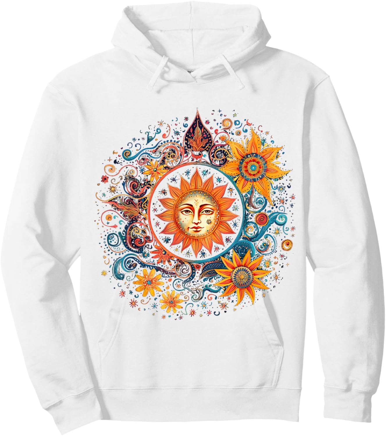 Mystic Sun and Moon Woman Mystical Flowers Aesthetic Hoodie - Hoodie | White