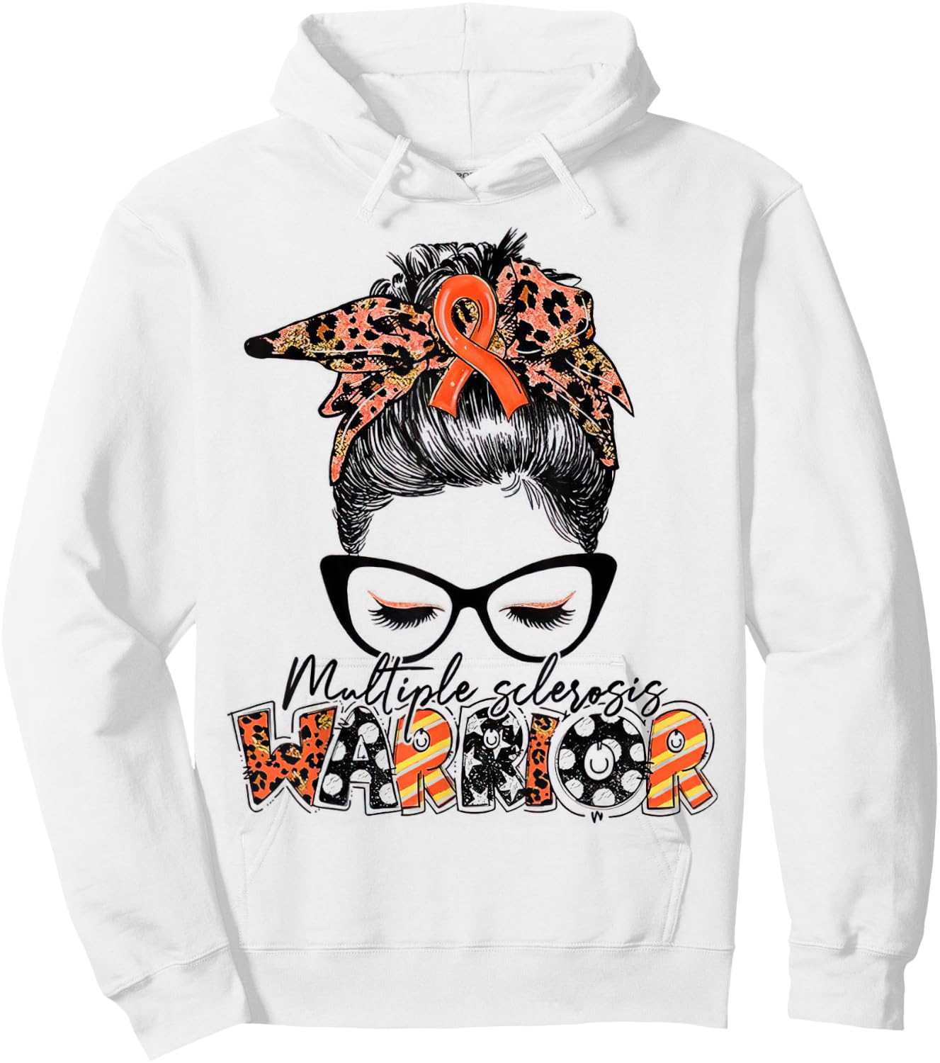 Messy Bun Leopard Multiple Sclerosis Awareness Mom Hoodie - Hoodie | White