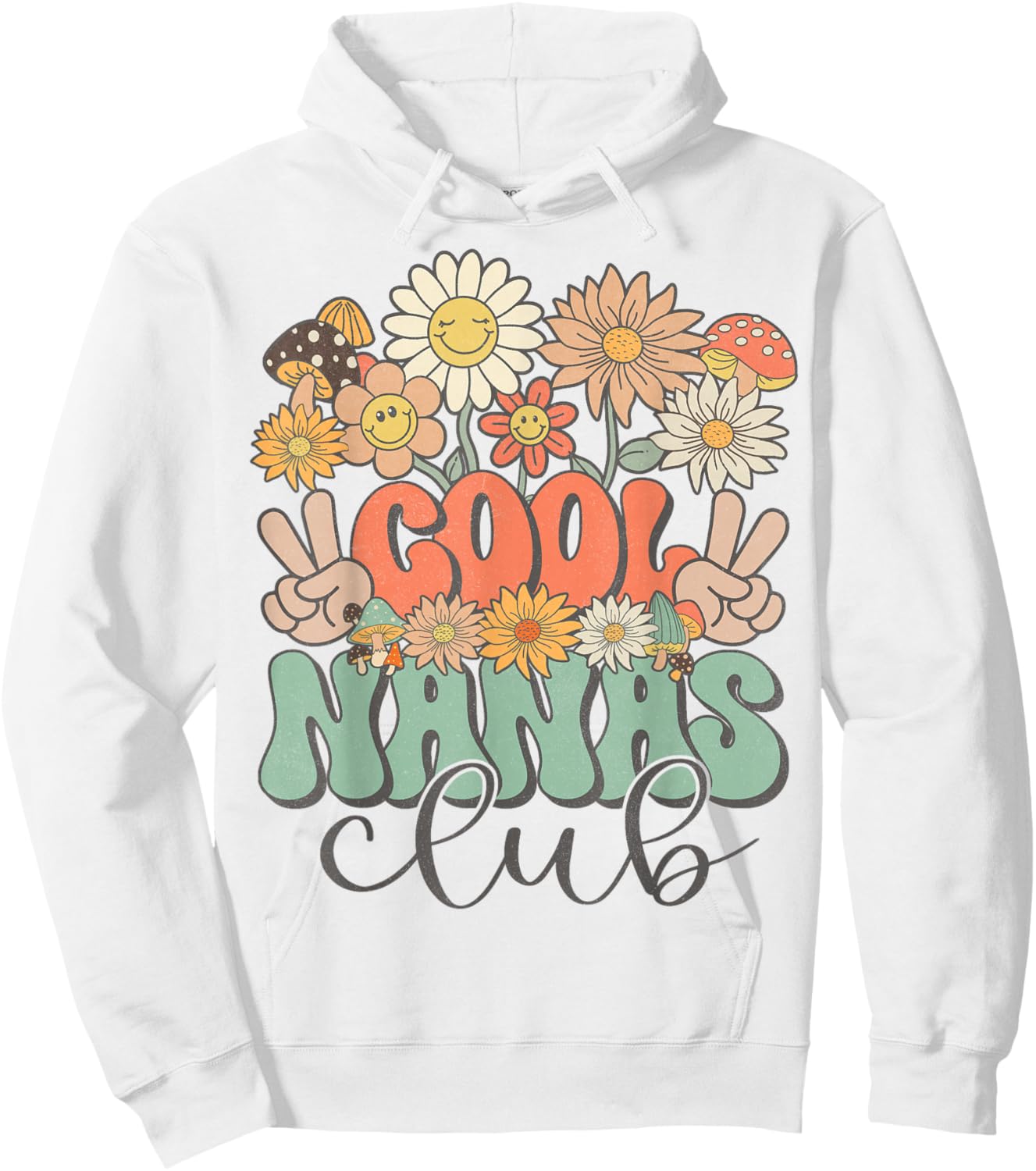 Matching Family Cool Nanas Club Groovy Retro Floral Nana Hoodie - Hoodie | White